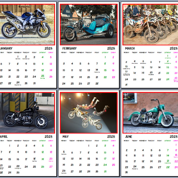 2025 A4 Motor Bikes Calendar 