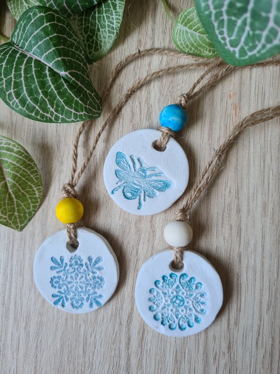 Clay hanging decoration blue three design choices home decor