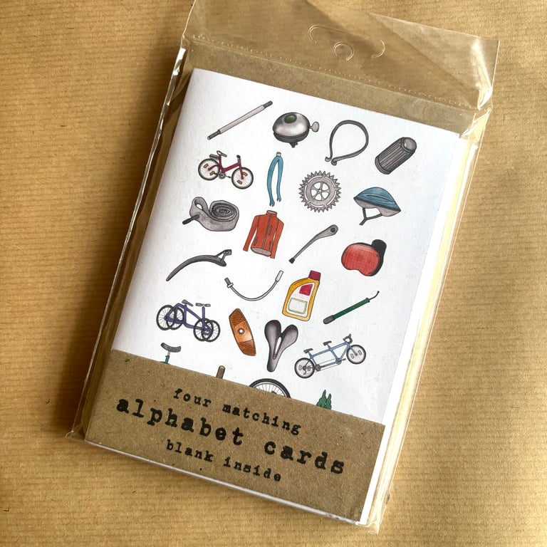 Perfectly Imperfect Cycling Alphabet Greetings Card - pack of four