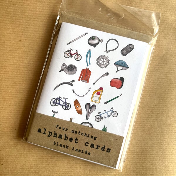 Perfectly Imperfect Cycling Alphabet Greetings Card - pack of four