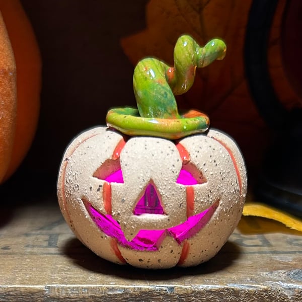 Ceramic pumpkin light up decoration carved face Jack o lantern no11