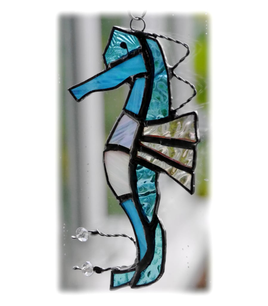 Seahorse Stained Glass Suncatcher Turquoise Handmade 026