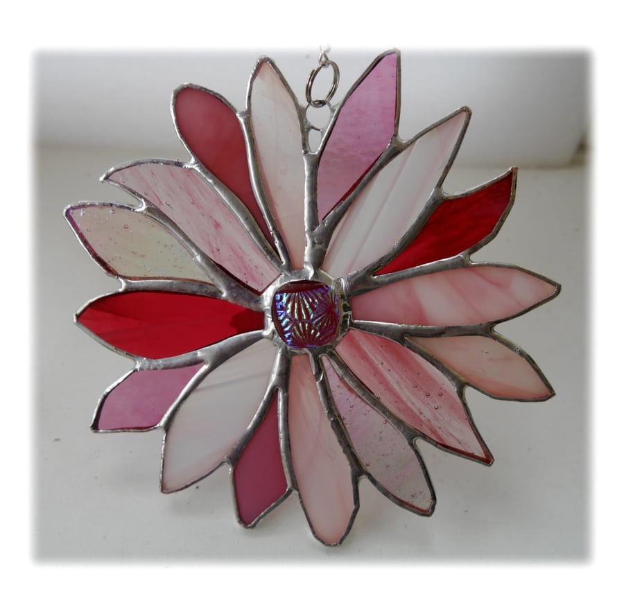 SOLD Pink Flower Stained Glass Suncatcher Handmade 002 Cosmos