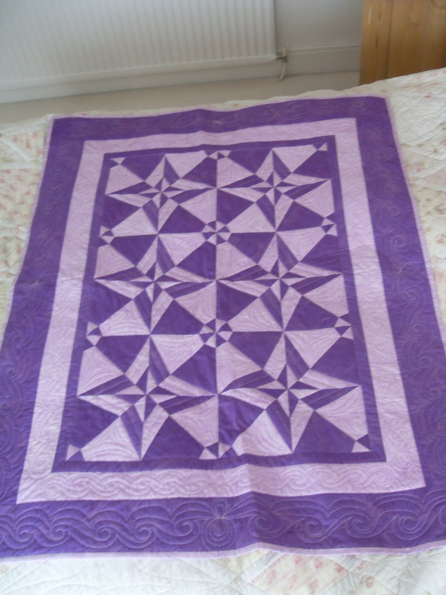 REDUCED! Stunning 'Day and Night' design lap patchwork quilt or throw.