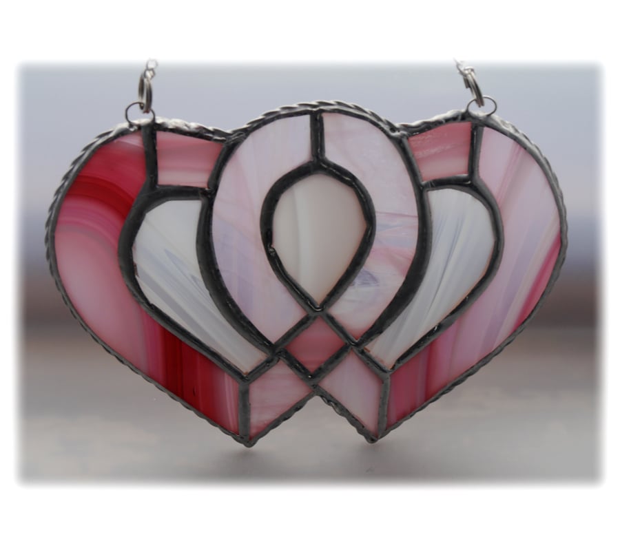 Entwined Heart Suncatcher Stained Glass Pink Personalised Wedding 009