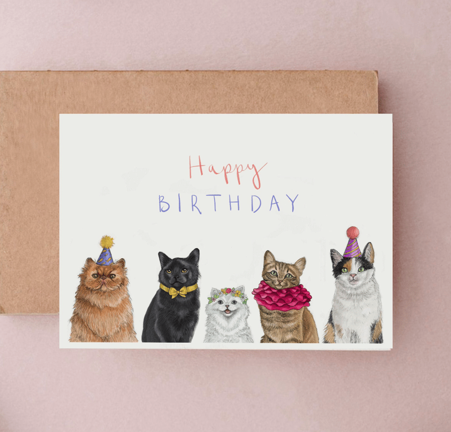 Cat Birthday Card - Birthday Cards, Cats Birthday Cards, Party Cats Kittens