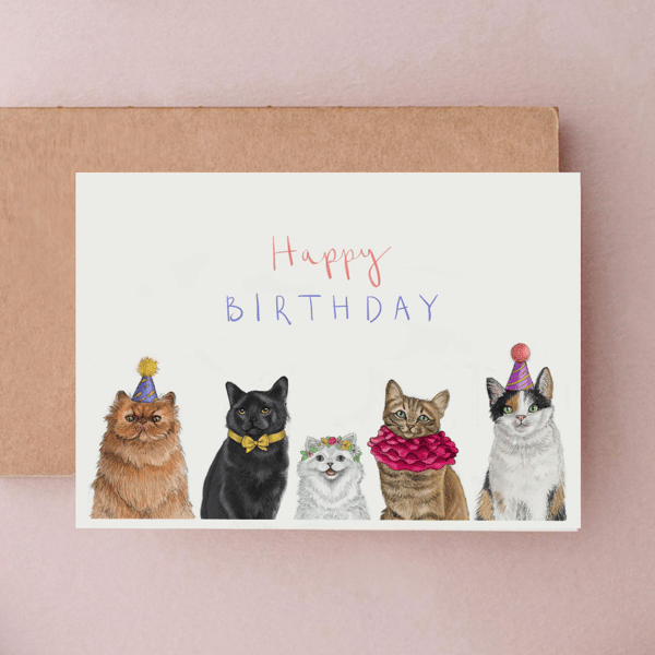 Cat Birthday Card - Birthday Cards, Cats Birthday Cards, Party Cats Kittens