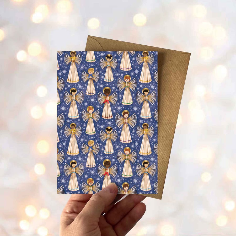 Colourful Nordic-Inspired Christmas Angels Greeting Card