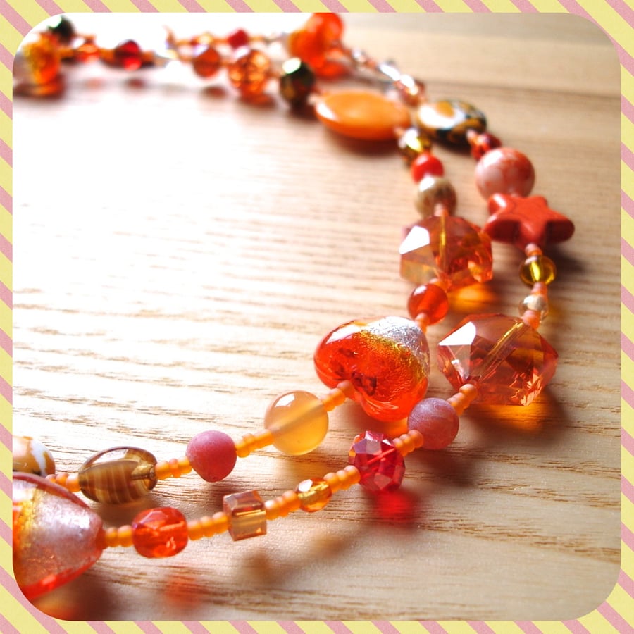 Long Orange Bead Necklace
