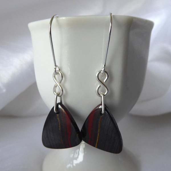 Sterling Silver and Iron Tiger Eye Earrings with Vertical Stripes