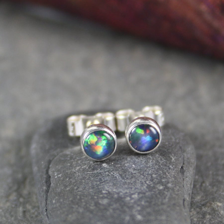 Opal stud earrings sterling silver, gemstone studs