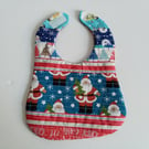 Christmas bib, Blue Patchwork, quilted, OOAK, reversible bib, newborn baby, Xmas