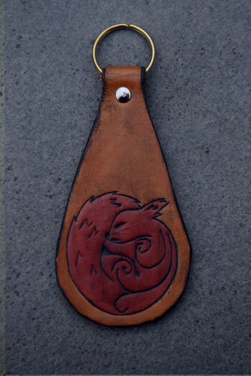 Leather Sleeping Squirrel Keyring