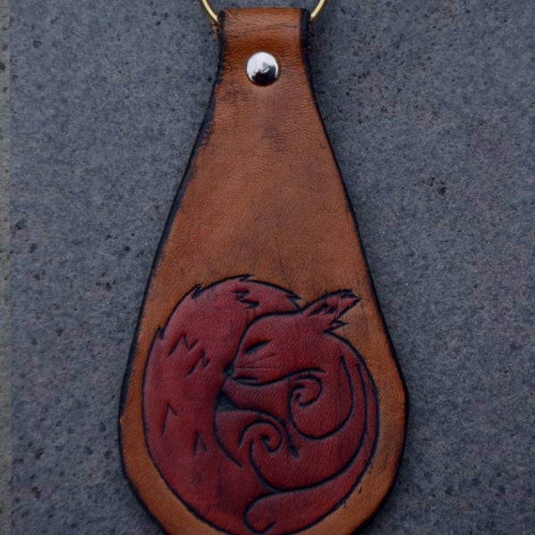 Leather Sleeping Squirrel Keyring