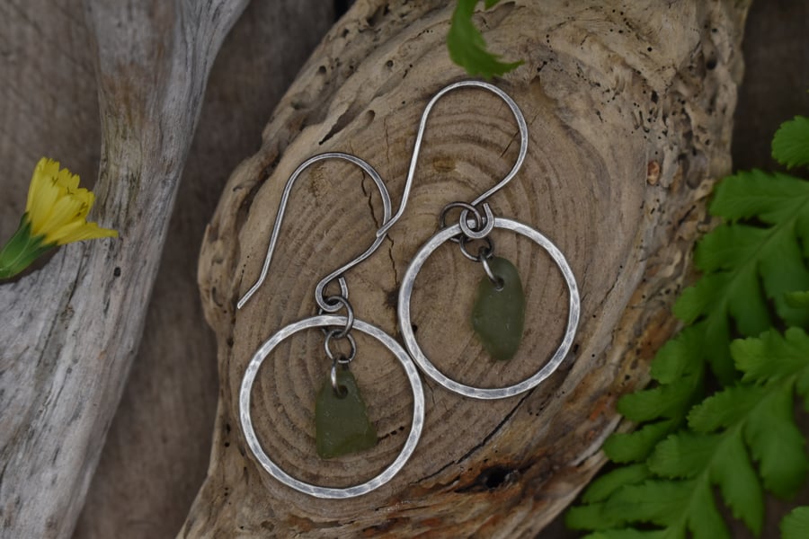 Highland Sea Glass and Sterling Silver Circle Earrings