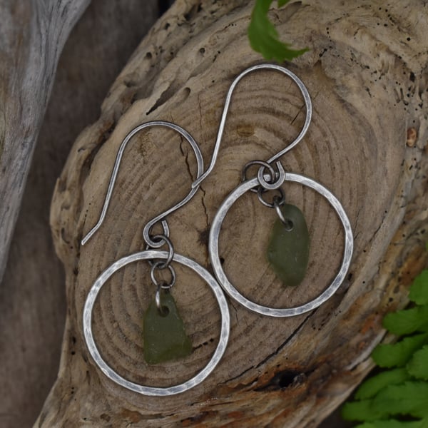 Highland Sea Glass and Sterling Silver Circle Earrings