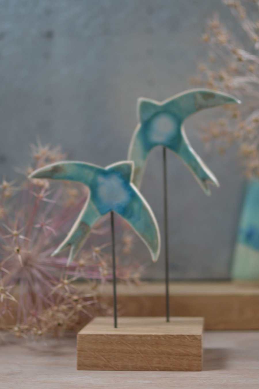 Double swift in an oak block (No1)- beautiful turquoise and green glaze