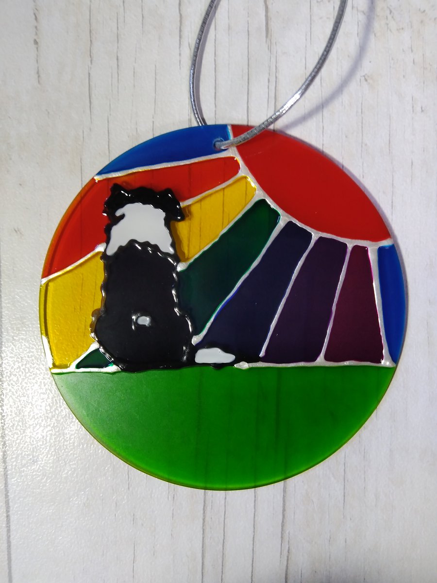 Border Collie Rainbow sunshine pet memorial sun catcher decoration.