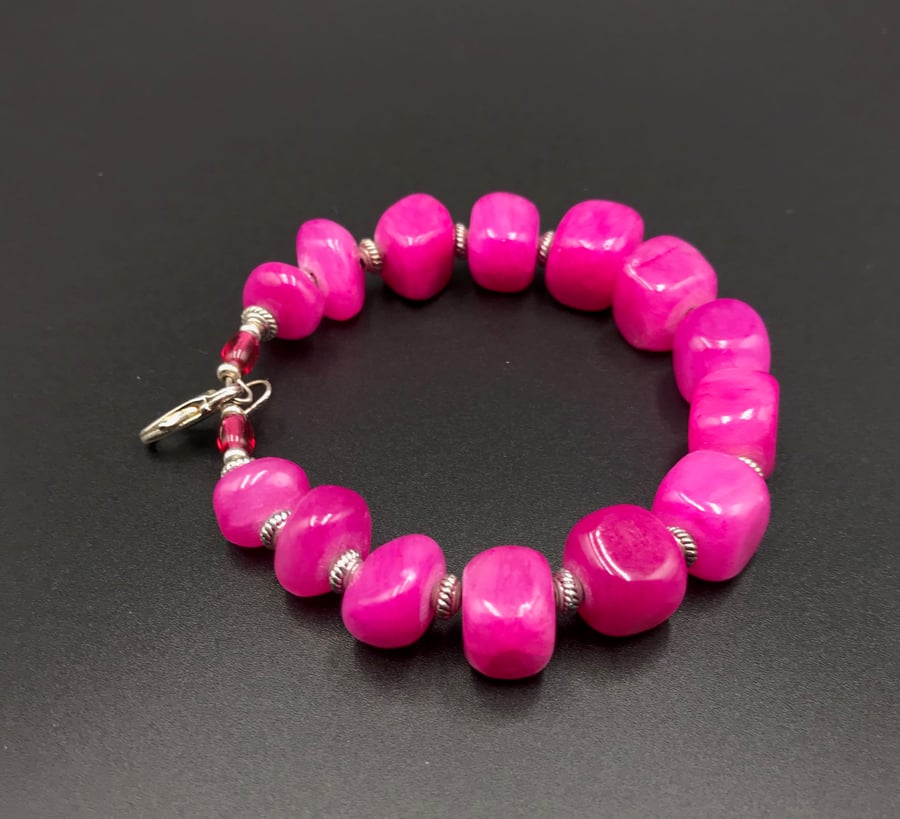 Chunky pink jasper and silver bracelet