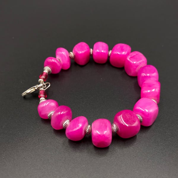Chunky pink jasper and silver bracelet