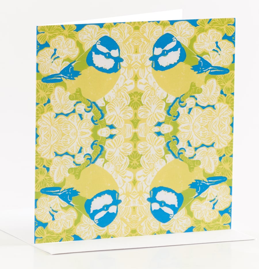 Four Blue tits Greetings Card