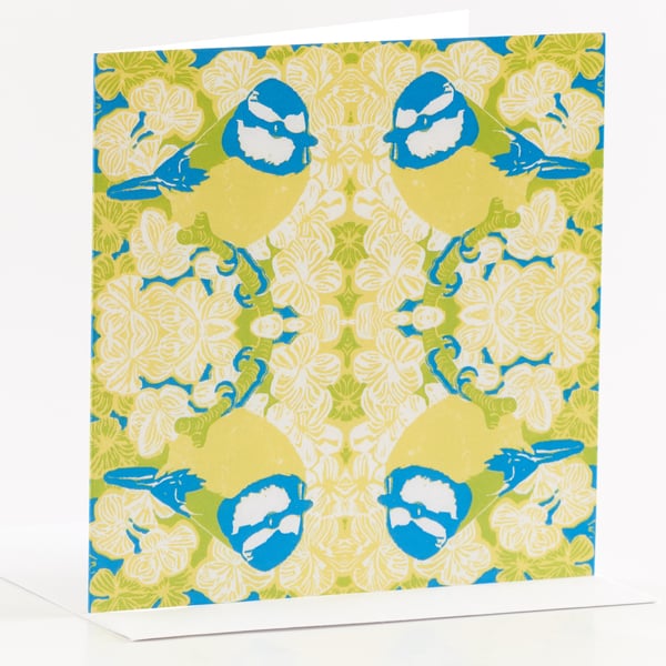 Four Blue tits Greetings Card
