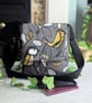 Handmade Matt Oilcloth Little Bird design Small Cross Body Bag. Phone Bag