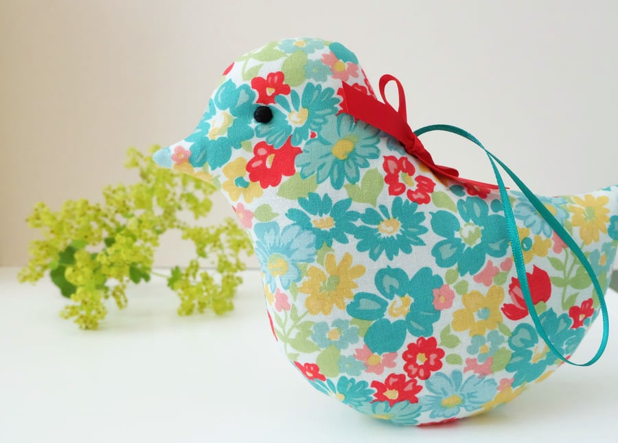 Lavender Bird, Turquoise and Red Floral Scented Sachet