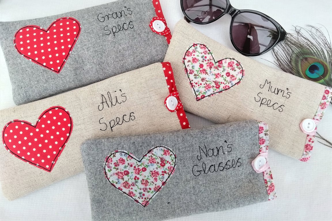 Personalised Heart Glasses Case - Floral or Red Spot Perfect Gift for Valentines