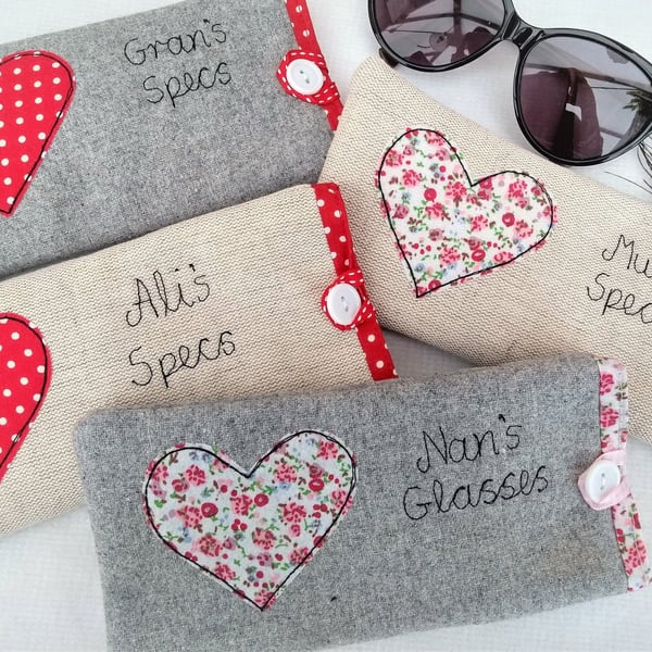 Personalised Heart Glasses Case - Floral or Red Spot Perfect Gift for Valentines