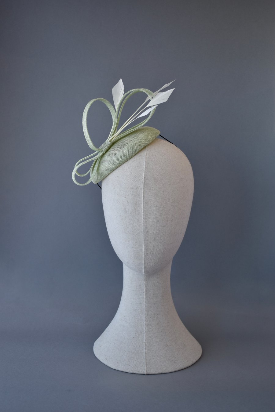 Pale Mint Green Percher Hat with Ivory Feathers