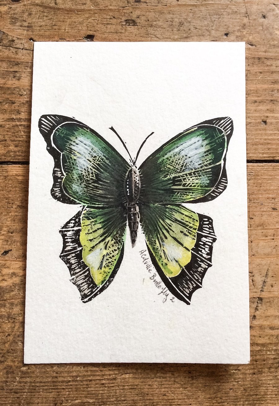 Butterfly hand painted watercolour and lino print Butterfly 2