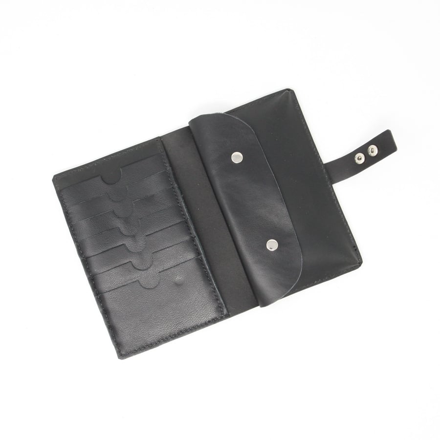 Large black leather purse