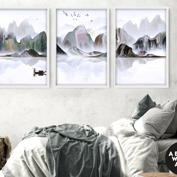 Calming Watercolor Painting Print Set of 3 Minimalist Wall Prints Zen Wall Art M