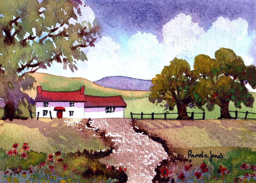 Welsh Country Cottage, Original Watercolour in 9 x 7 '' Mount