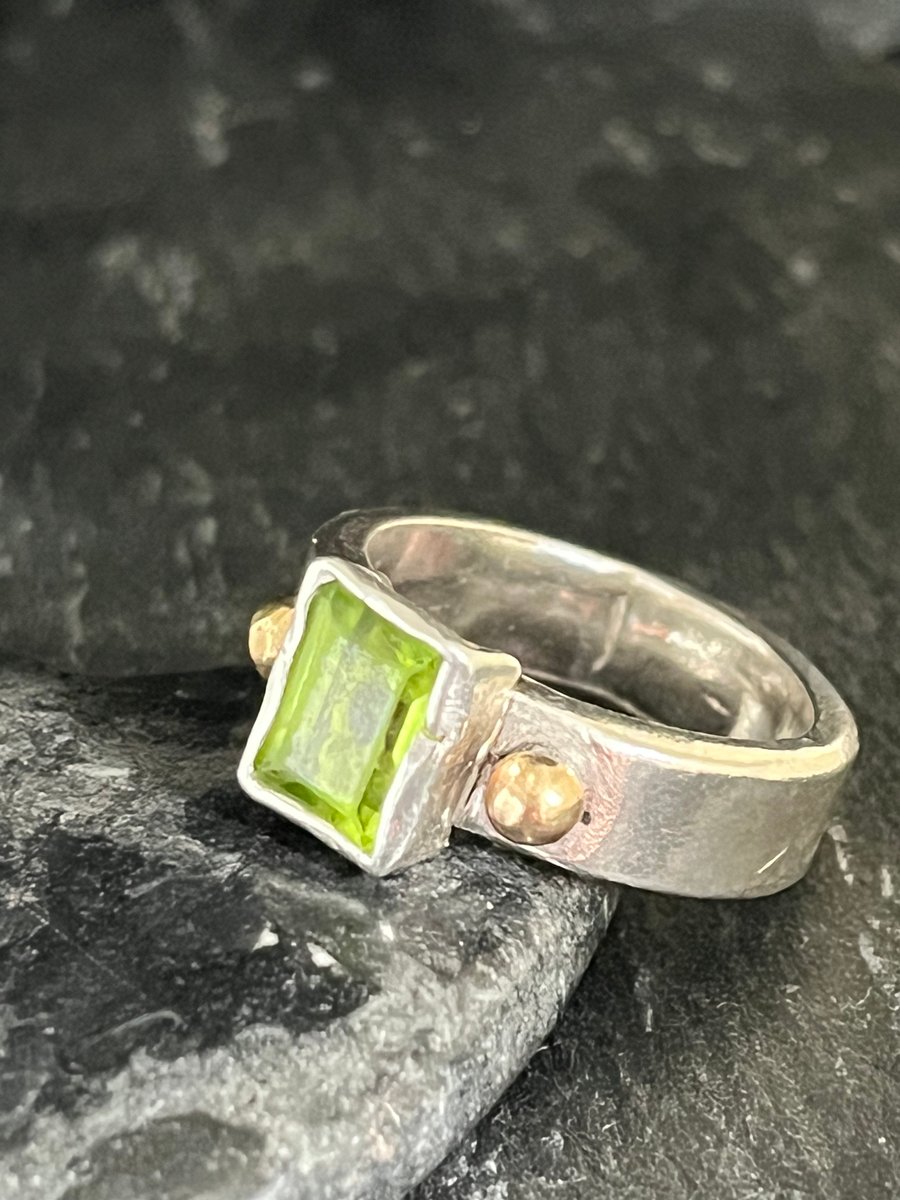 Peridot Stirling silver and gold ring