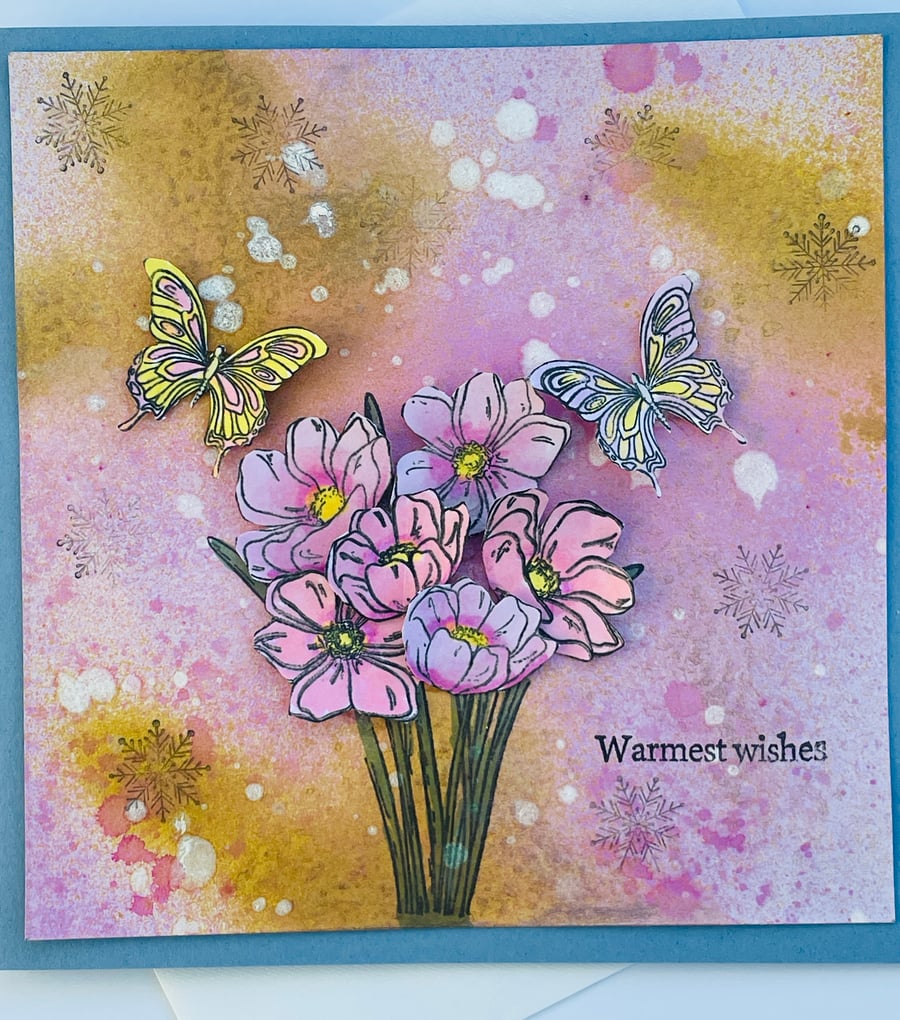 Warmest wishes bunch of spring flowers and butterflies birthday card