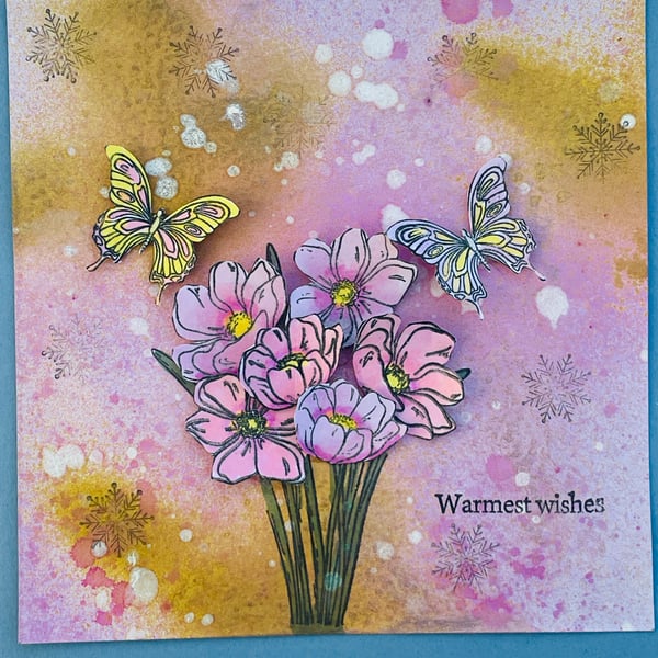 Warmest wishes bunch of spring flowers and butterflies birthday card