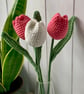  tulip mini bouquet, crochet flowers pink and cream - Image 1