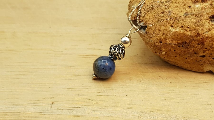 Small Dumortierite pendant necklace. Minimalist blue Reiki jewellery