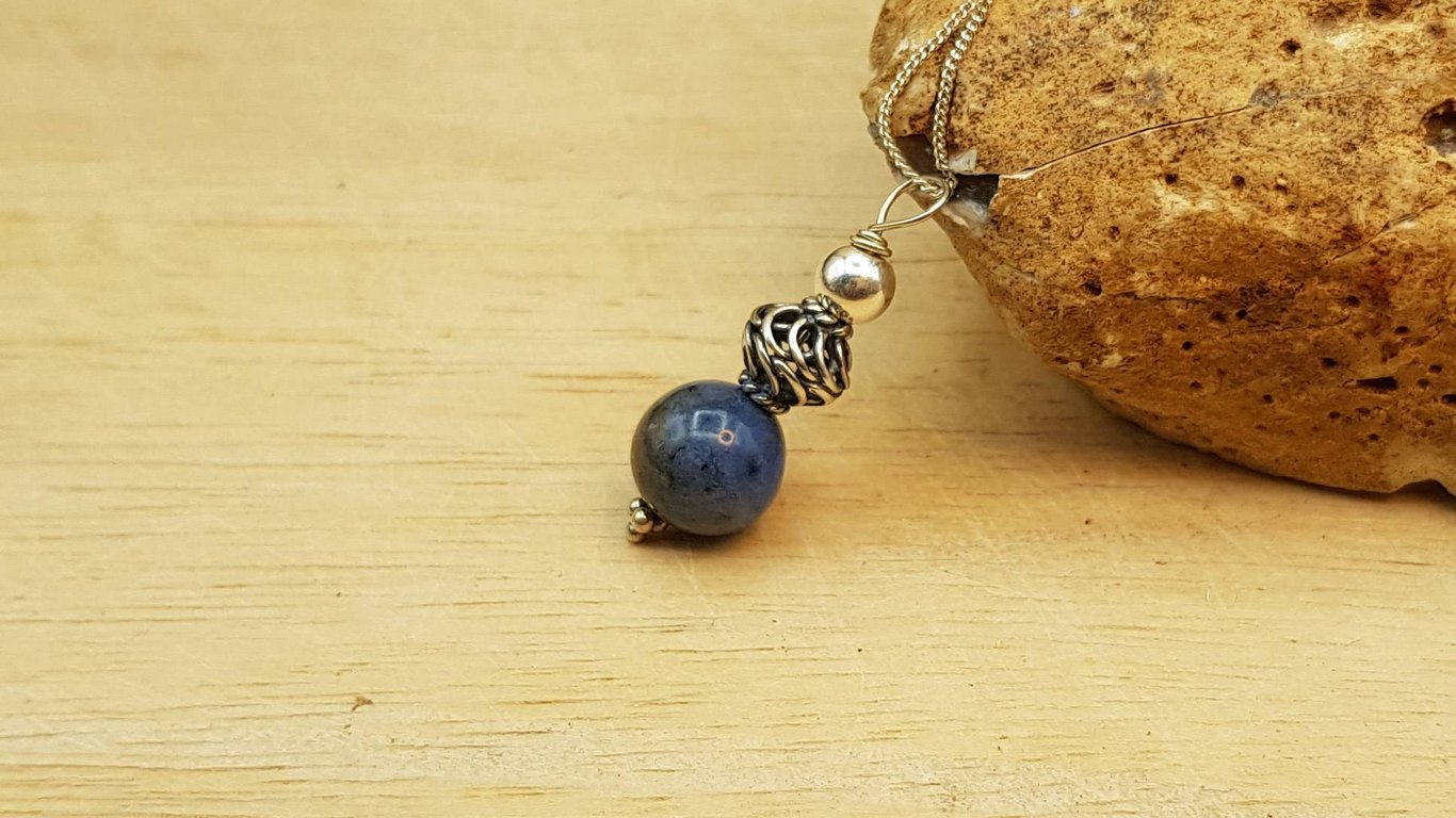 Small Dumortierite pendant necklace. Minimalist blue Reiki jewellery