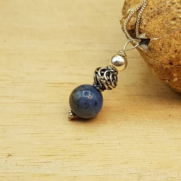 Small Dumortierite pendant necklace. Minimalist blue Reiki jewellery
