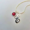 Sterling Silver Birthstone and Initial Necklace, Can be Personalised