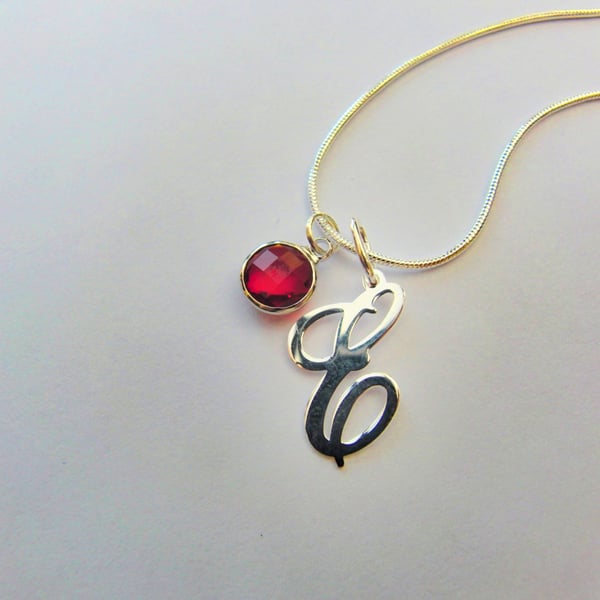 Sterling Silver Initial and Birthstone Necklace, Gift for Her, Custom Make
