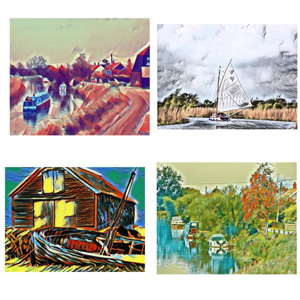  Pack of 4 Mixed Boat Art Cards  