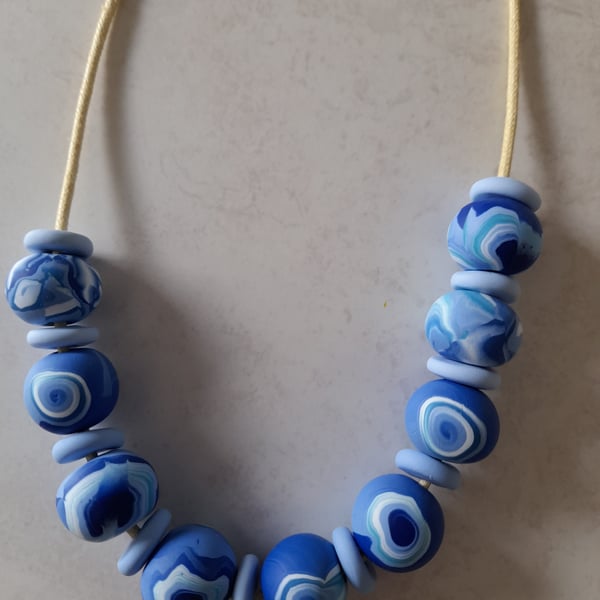 POLYMER CLAY BLUE MARBLE NECKLACE - FREE UK SHIPPING 