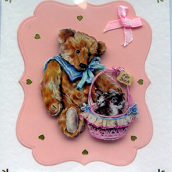 Teddy Bear Hand Crafted 3D Decoupage Card - Blank for any Occasion (2326)