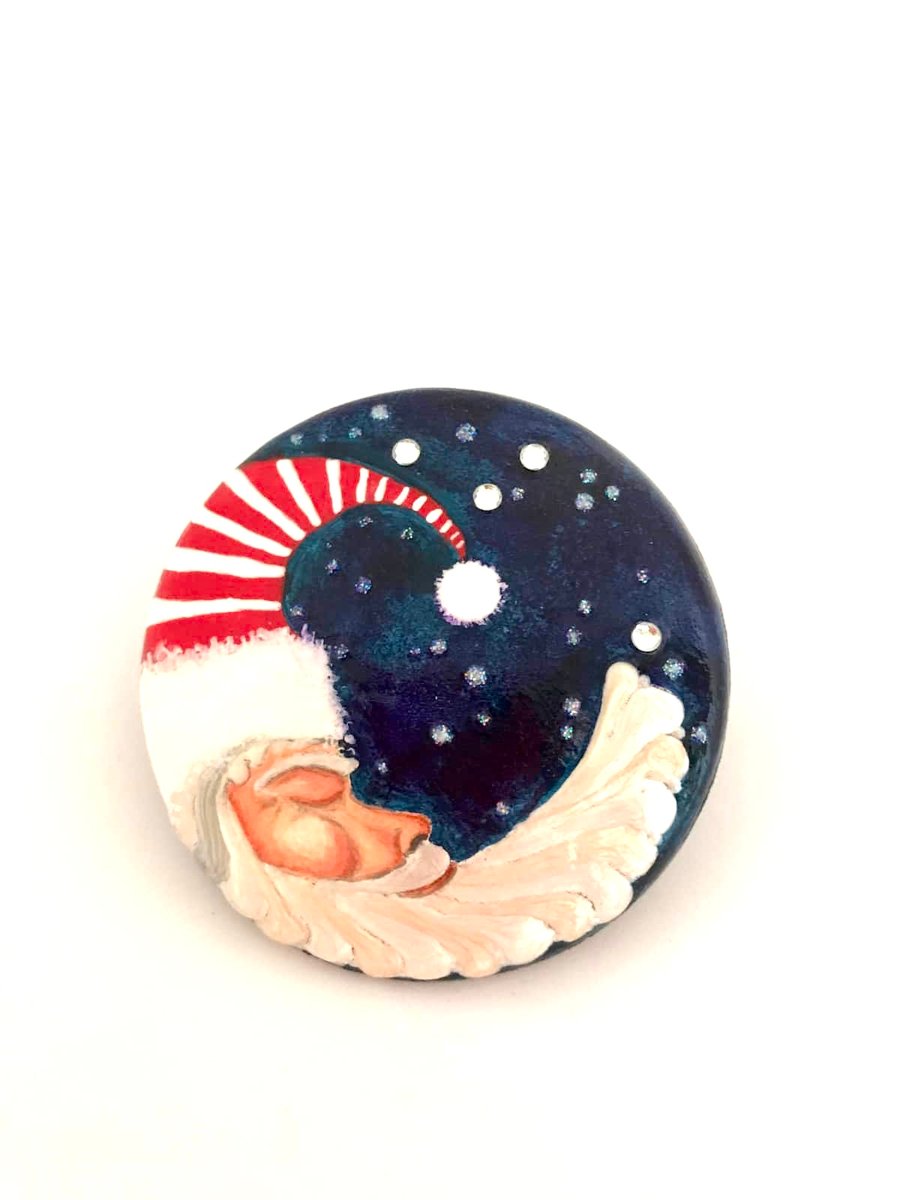 Hand-painted Santa Moon Fridge Magnet (Striped Hat)