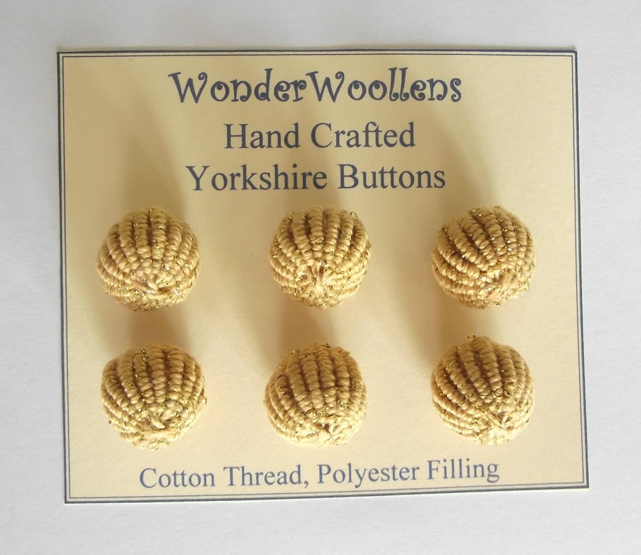 Yorkshire Buttons, Embellishments, Cotton Thread, Set of Six, Gold