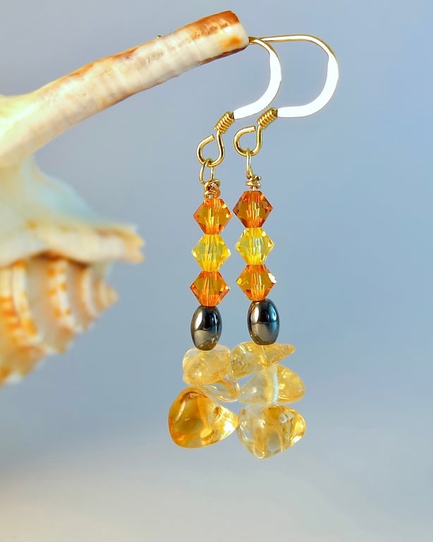 Citrine & Crystal Earrings, 13th Anniversary, November Birthday, Gifts For Her